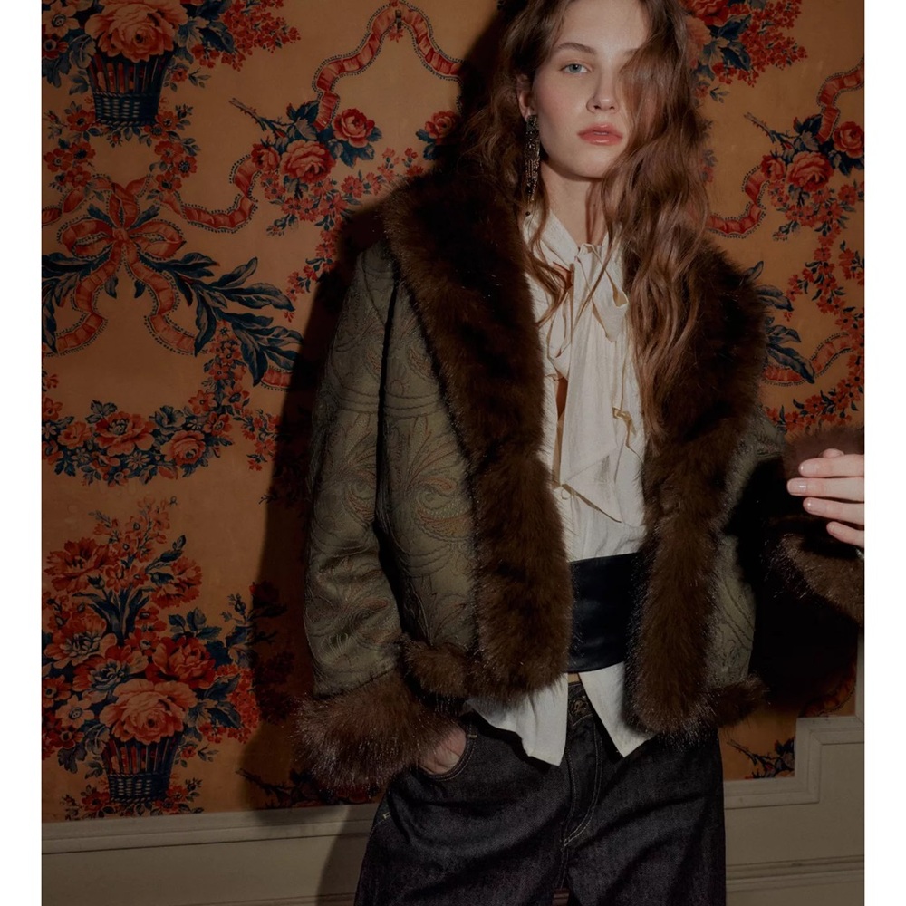 KOIR Chic Paisley Jacquard Faux Fur Trim Jacket like Isabel marant blumarine - Picture 12 of 12